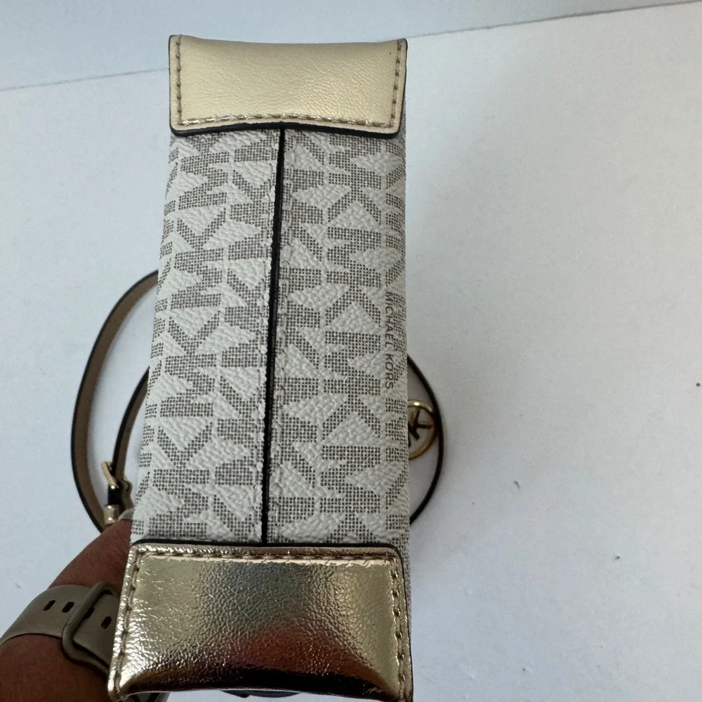 Michael Kors Mercer XS North South Shopper Crossbody Bag Vanilla Gold Logo